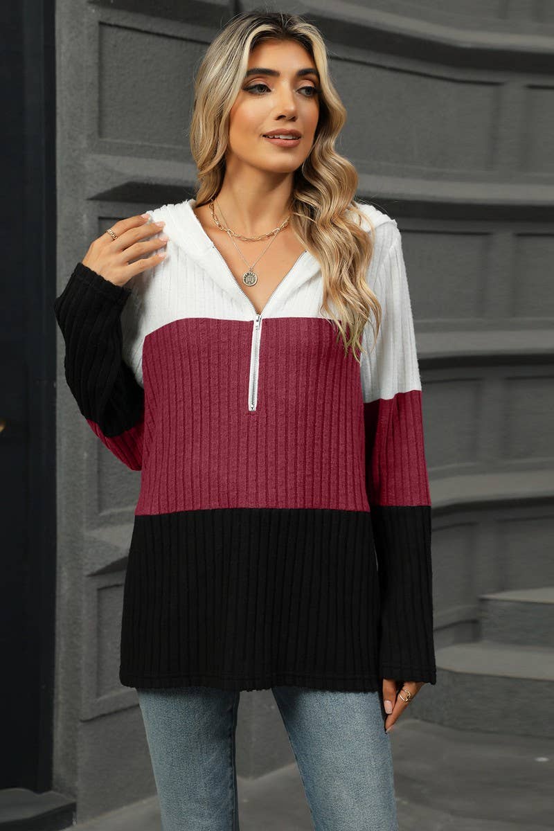 CWOHOL1098_LOOSE FIT CONTRAST ZIP HOODIE