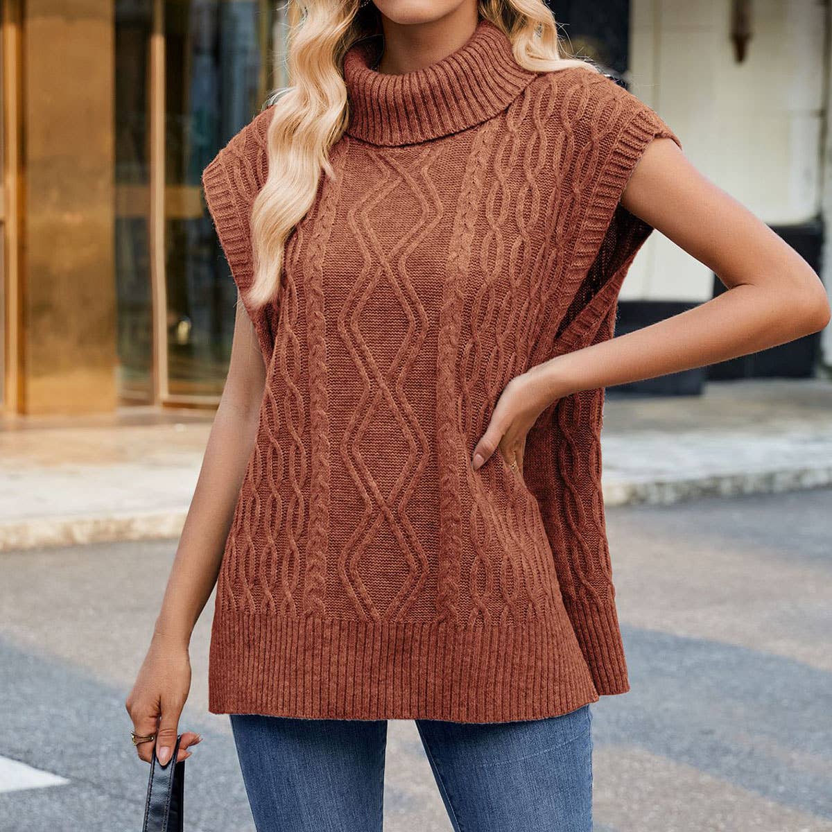 CASUAL TURTLENECK SOLID COLOR TREND WAISTCOAT
