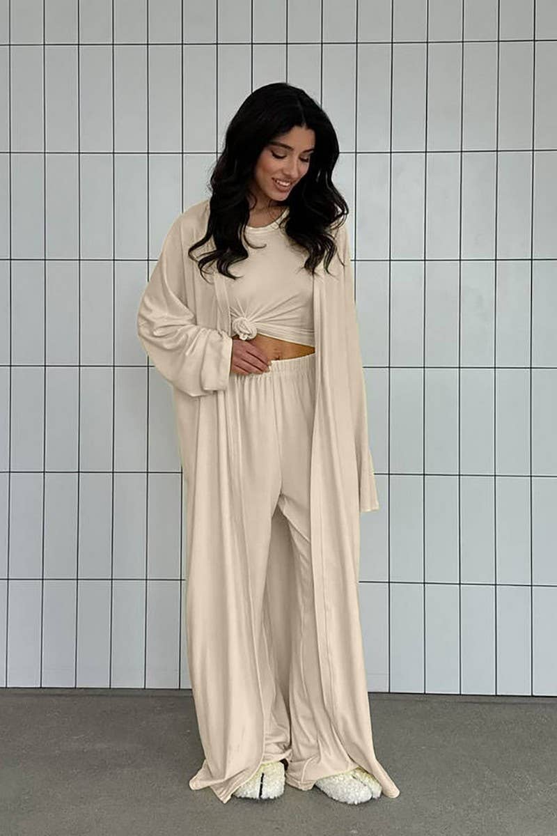 CWSPJ450_SOLID COLOR LONG-SLEEVED KNITTED PAJAMAS SET