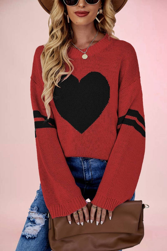 CWOSWL5880_LOVE STRIPED LONG-SLEEVED CREW-NECK SWEATER