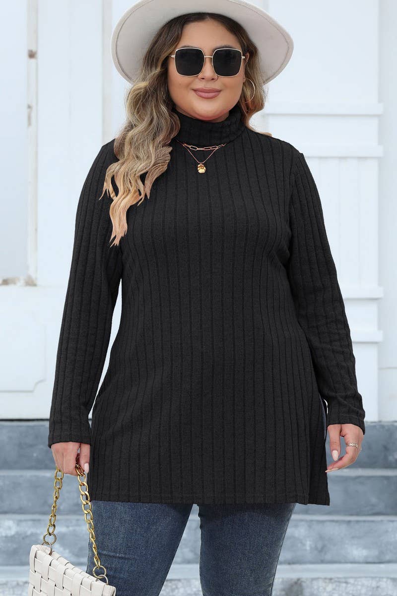 CWTTL1314_PLUS Size Turtle Neck Long Slv Pullover Long Top