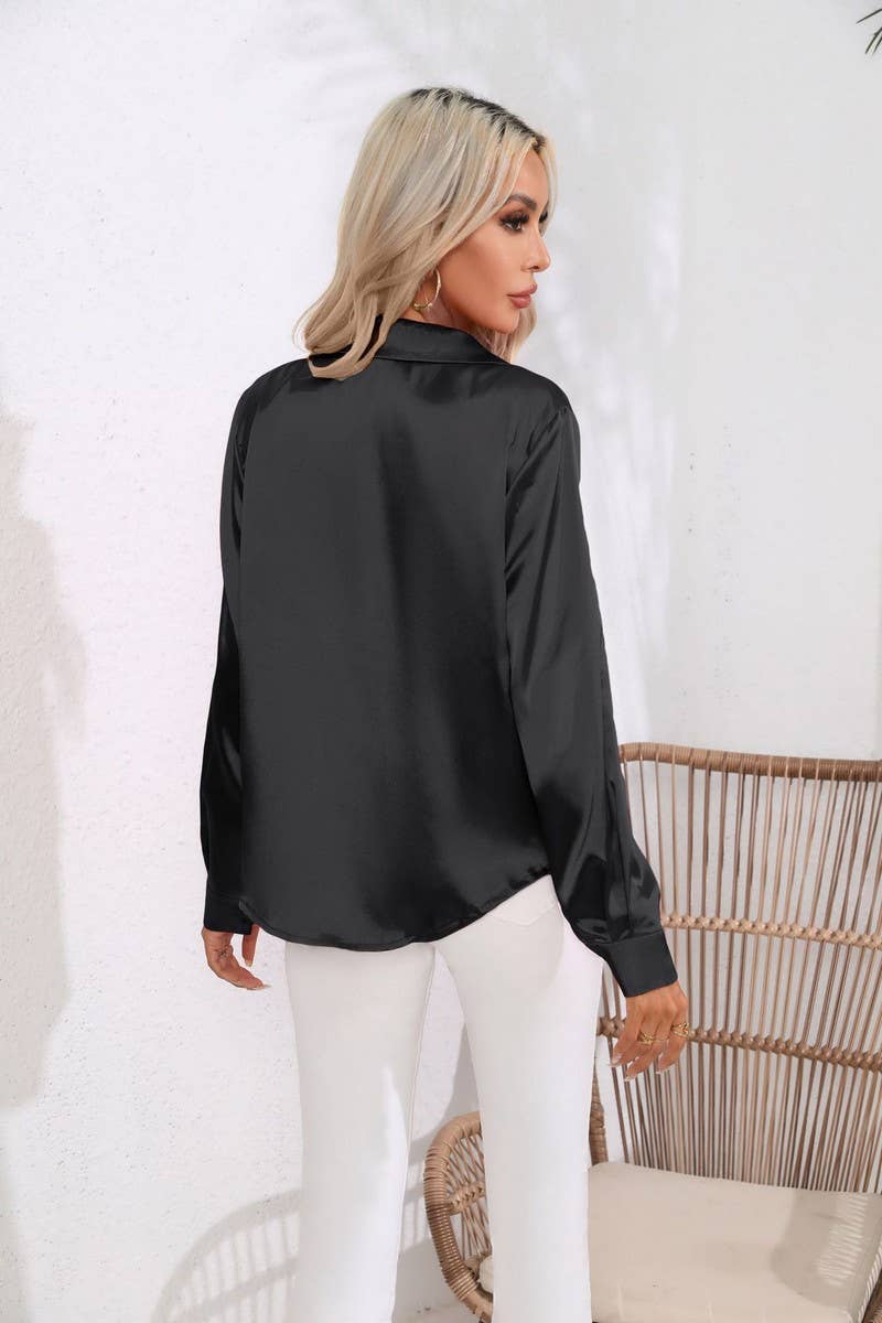 CWTBLL0693_Button Down Silky Satin Long Sleeve Top