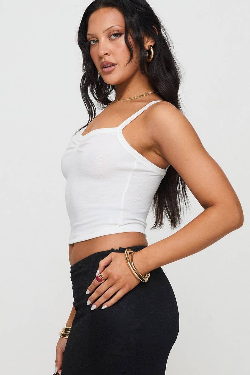 CWTTK1196_SOLID PLEATED CROPPED SLIM Y2K TANK TOP