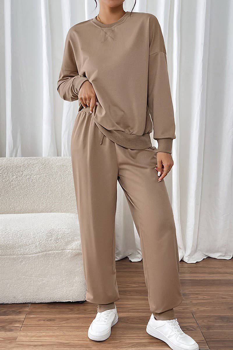 CWSS1071_SOLID COLOR ROUND NECK CASUAL SWEATSHIRT SUIT