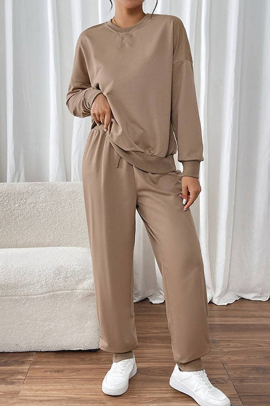 CWSS1071_SOLID COLOR ROUND NECK CASUAL SWEATSHIRT SUIT