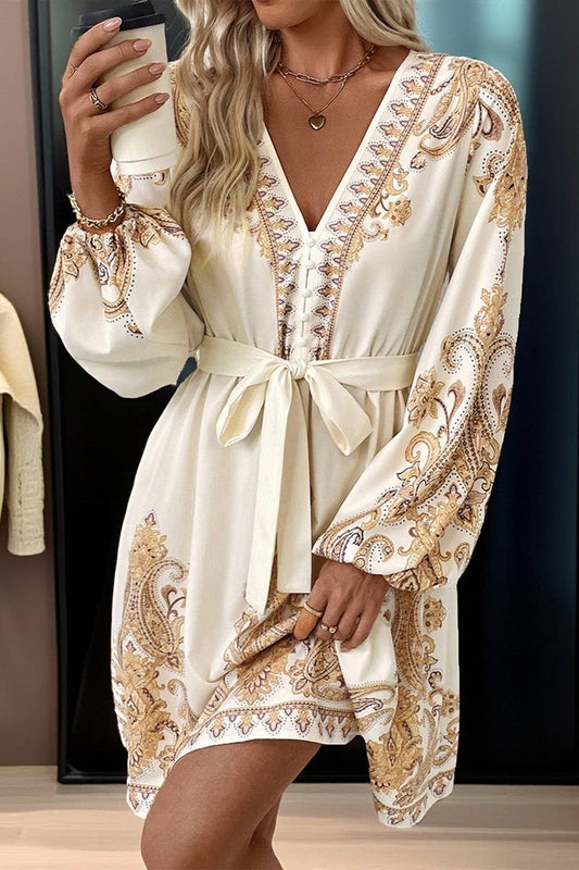CWDMD01043_BOHO V-NECK TIE WAIST PAISLEY LONG SLEEVE DRESS