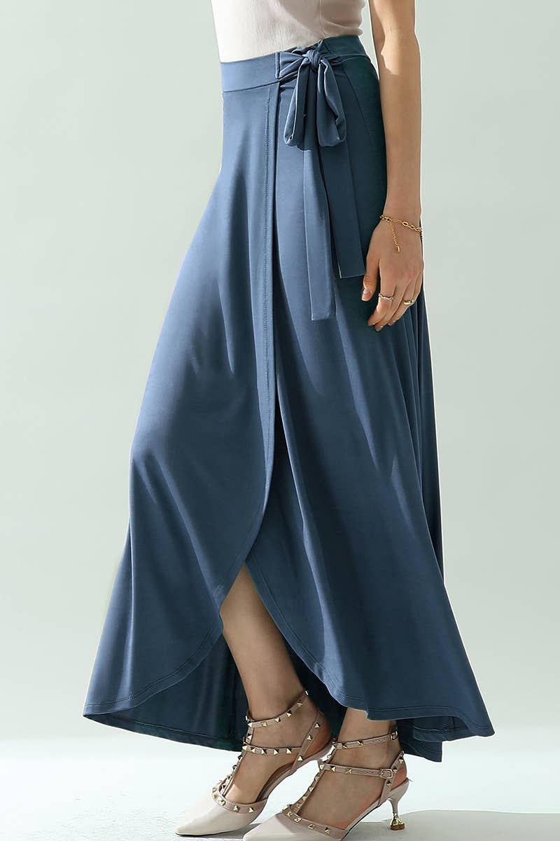 CWBLS117_High Waisted Maxi Wrap Skirts with Slit