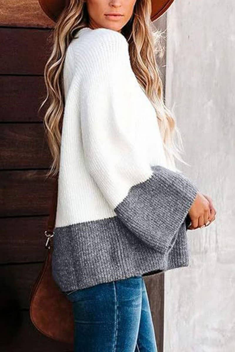 CWOSWL5810_GREY AND WHITE STITCHING KNITTED SWEATER