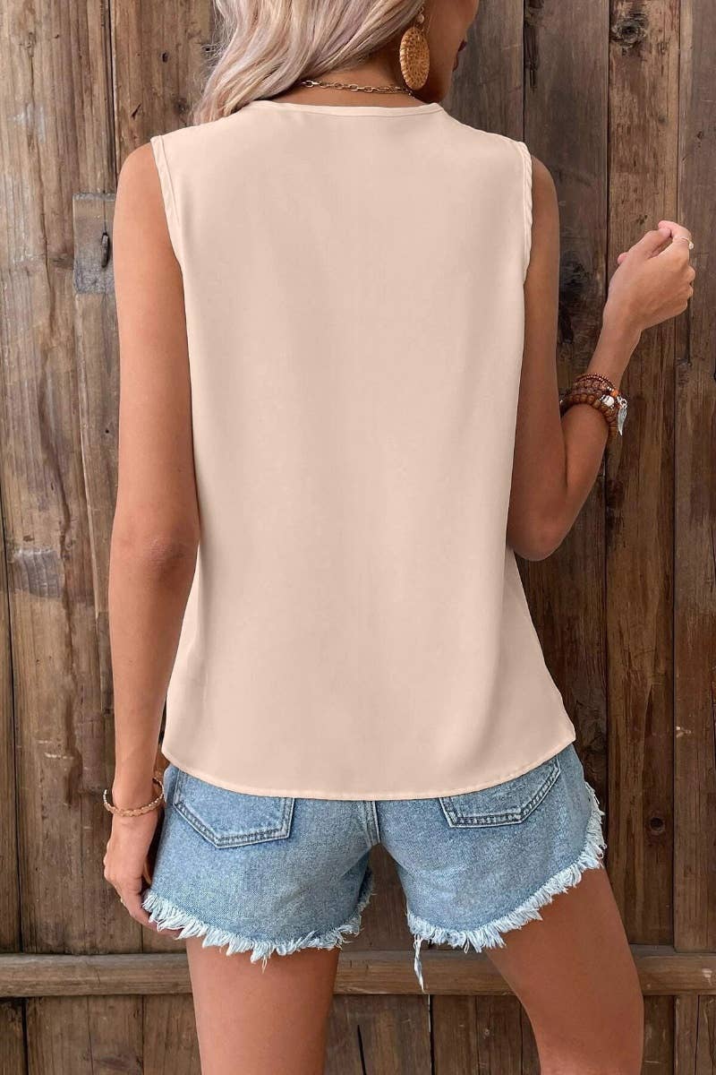CWTBLSL0248_SUMMER V-NECK LACE SLEEVELESS CASUAL TOP VEST