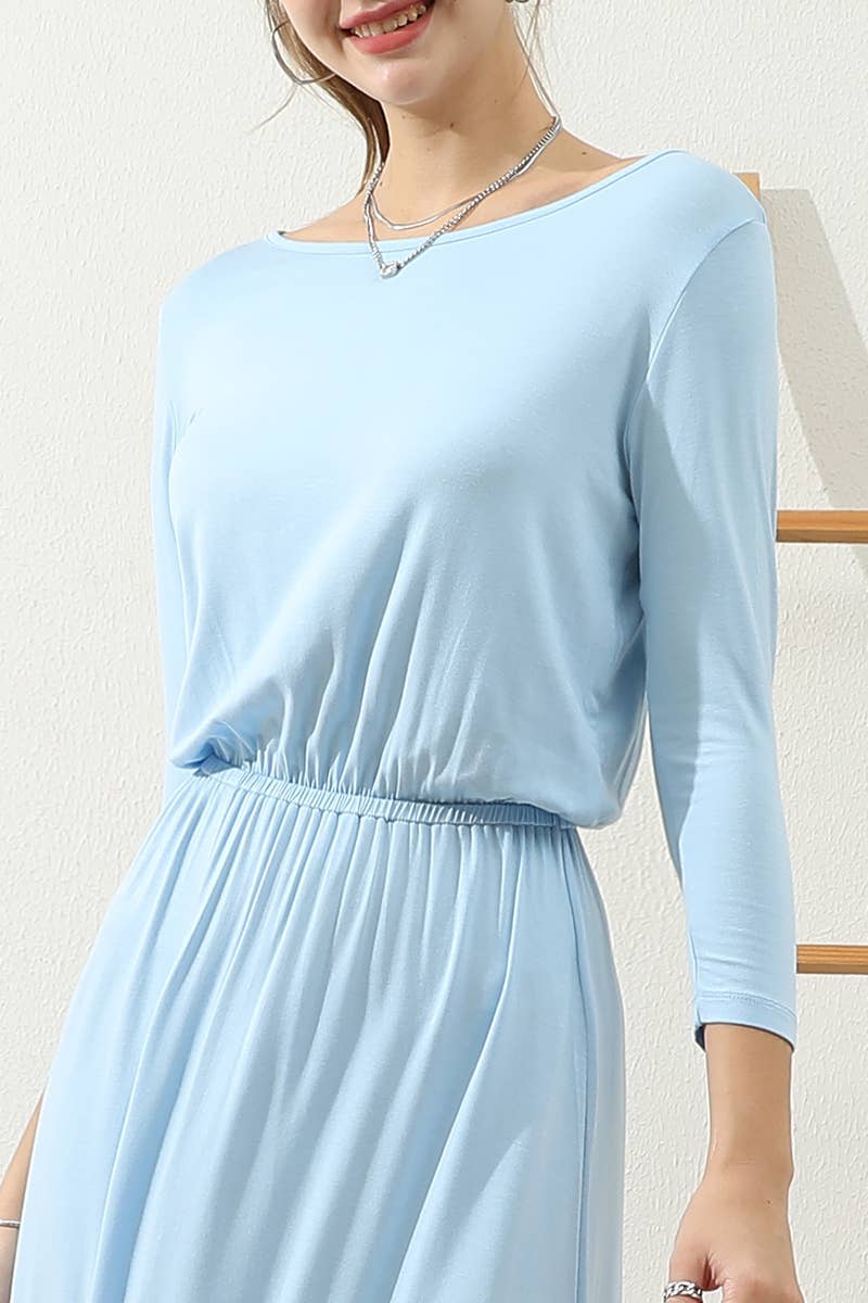 CWDMD797-P_PLUS SIZE ROUND NECK MAIX LONG SOLID DRESS