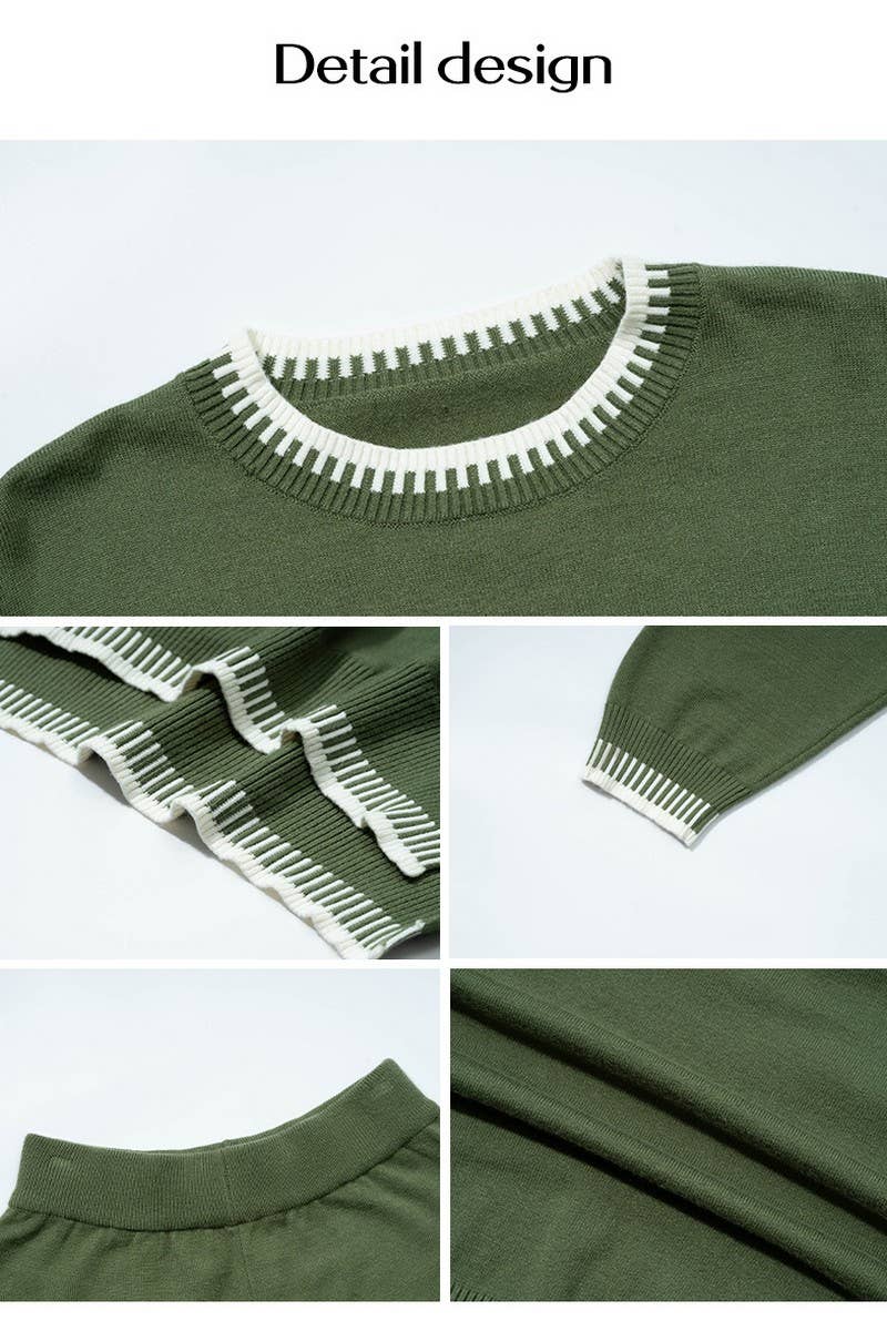 CWSTB0742_CASUAL CONTRAST COLOR SWEATER AND PANTS SET