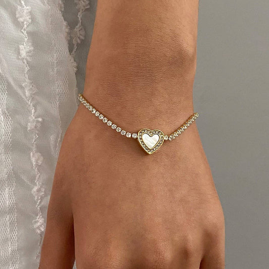Heart Full-Zircon Bracelet in Titanium Steel