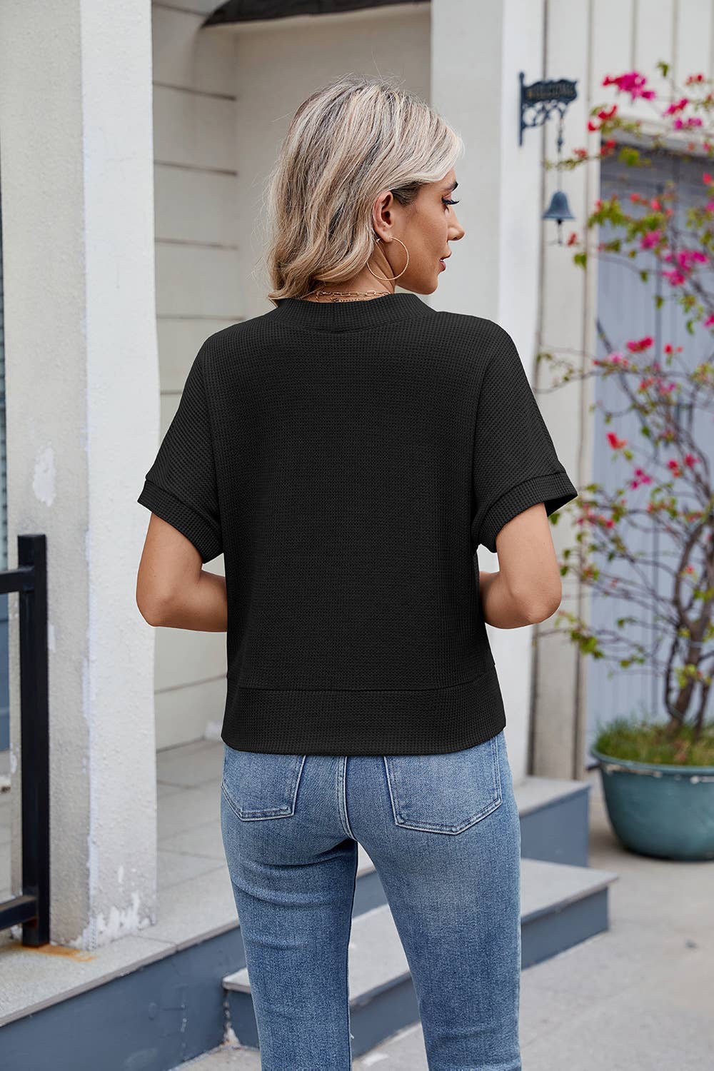 Casual V-neck knitted short-sleeved cardigan