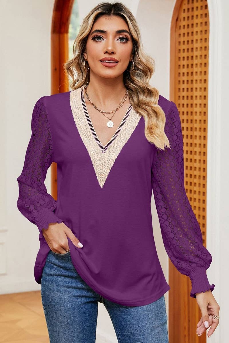 CWTBLL2692_FALL COMMUTER LACE LONG-SLEEVED BAGGY TOP