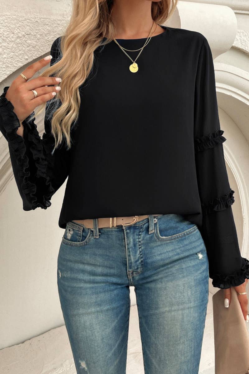 CWTBLL1893_FALL BAGGY CREW NECK TOP WITH FLARED SLEEVES