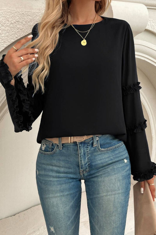 CWTBLL1893_FALL BAGGY CREW NECK TOP WITH FLARED SLEEVES