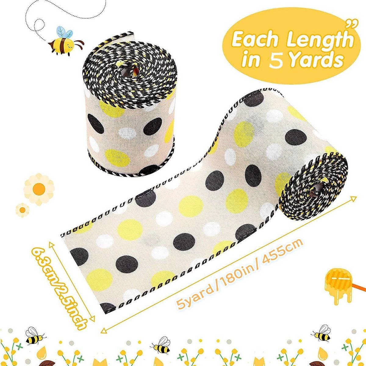CWMM10225_BEE RIBBON SET 4 ROLLS PRINTED BURLAP DIY BOWS