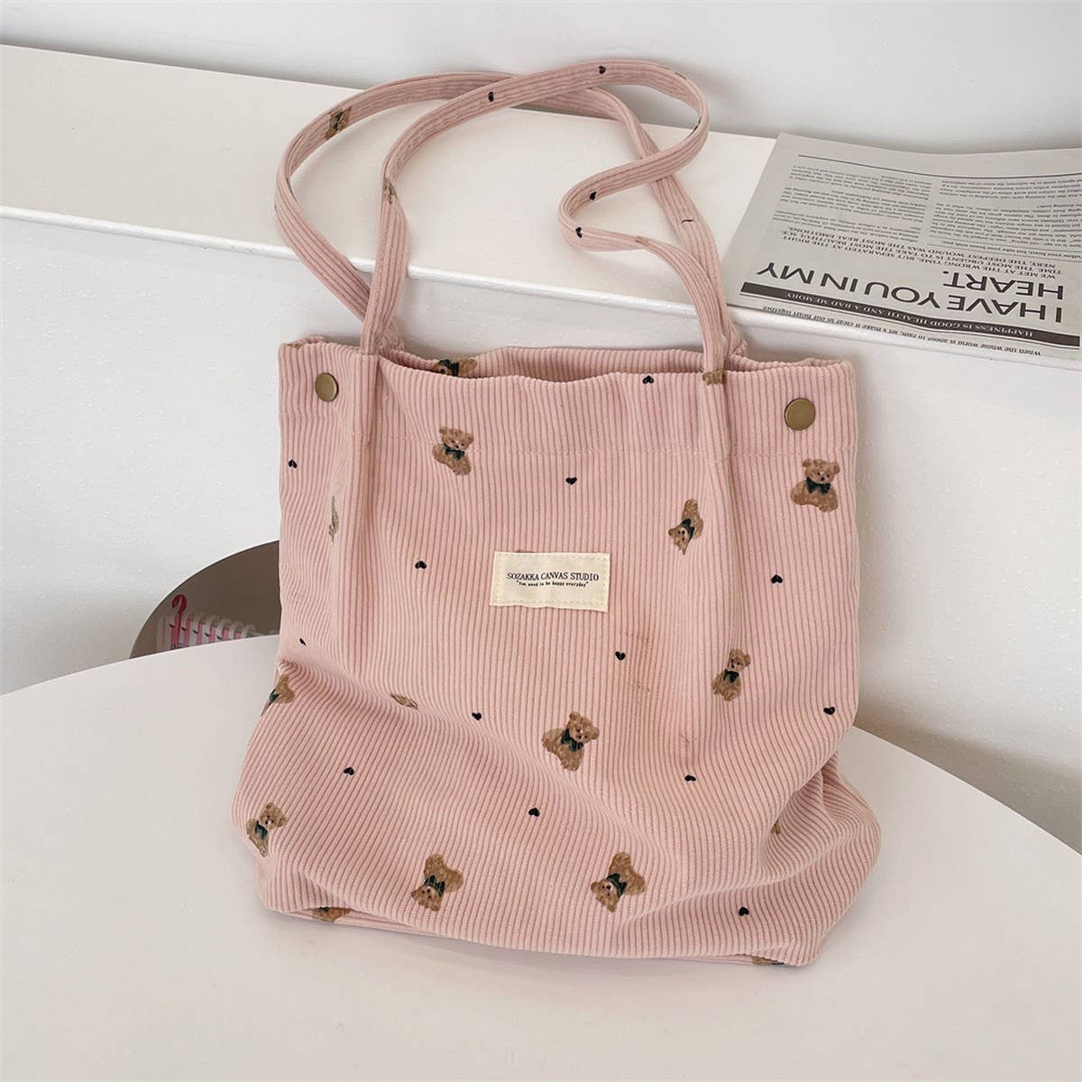 CWAB3901_CORDUROY BEAR PRINT SINGLE SHOULDER UNDERARM BAG