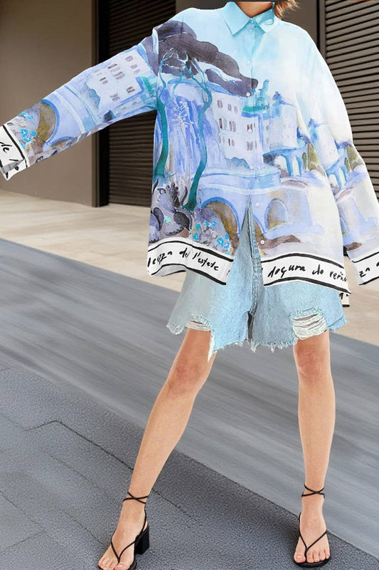 CWTSTL00926_TROPICAL PRINT LAPEL LOOSE BEACH SHIRT