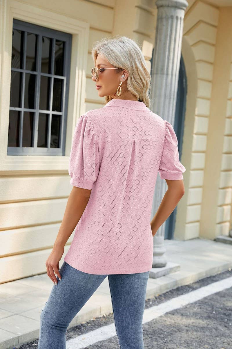 CWTTS0834_V-Neck Short Sleeve Knit Top