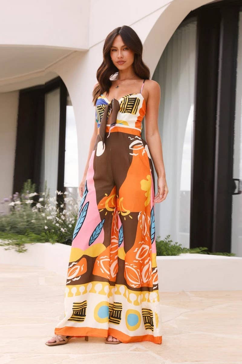 CWSJS1621_CASUAL DIGITAL PRINT FRONT TIE JUMPSUIT