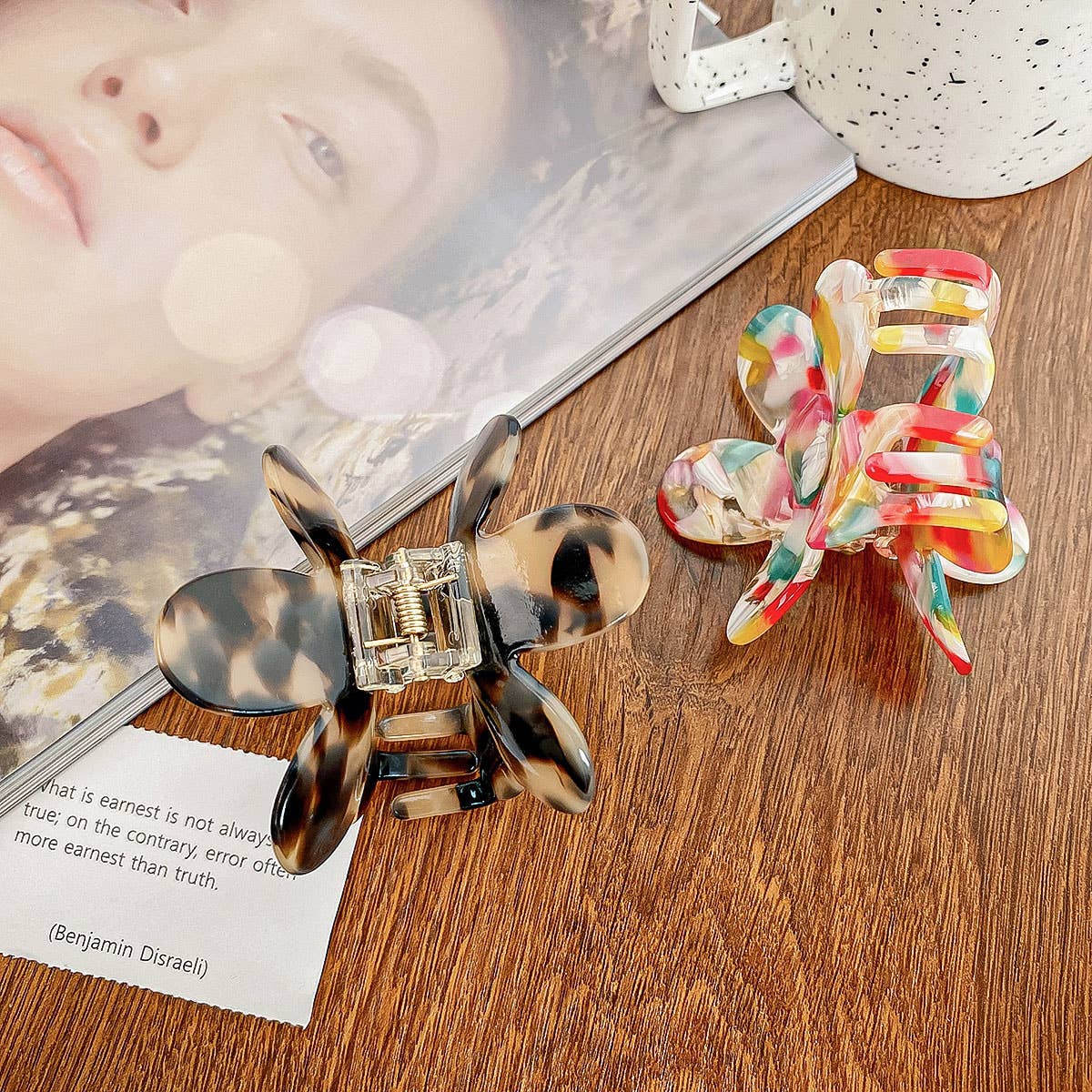 2.7" Flower Tortoise Shell Hair Claw Clips_CWAHA0383
