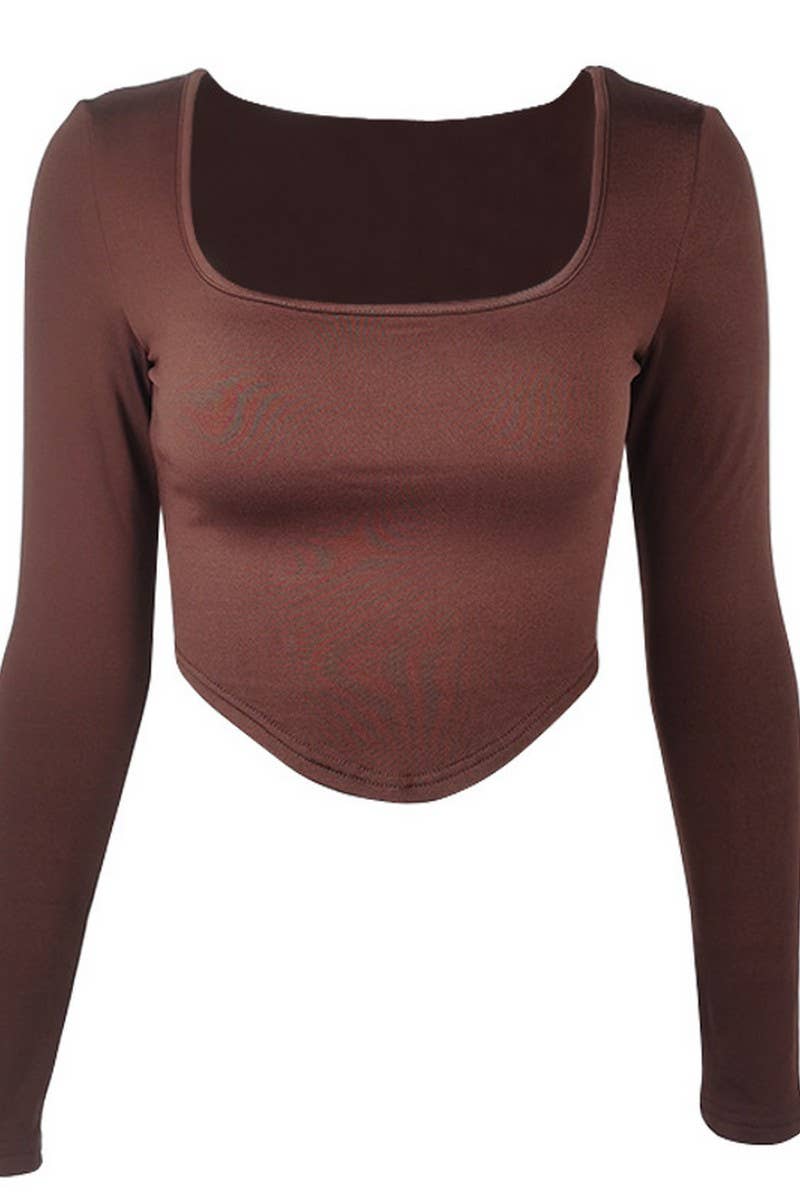 CWTBLL3776_LONG-SLEEVED SQUARE NECK BELLY-BARING TOP