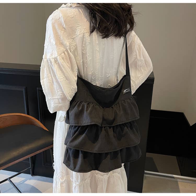 Lotus leaf pleats large-capacity crossbody bag