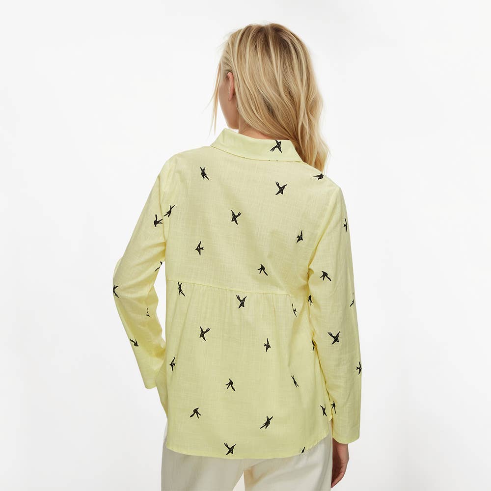 COTTON AND LINEN ANIMAL PRINT CASUAL LAPEL SHIRT