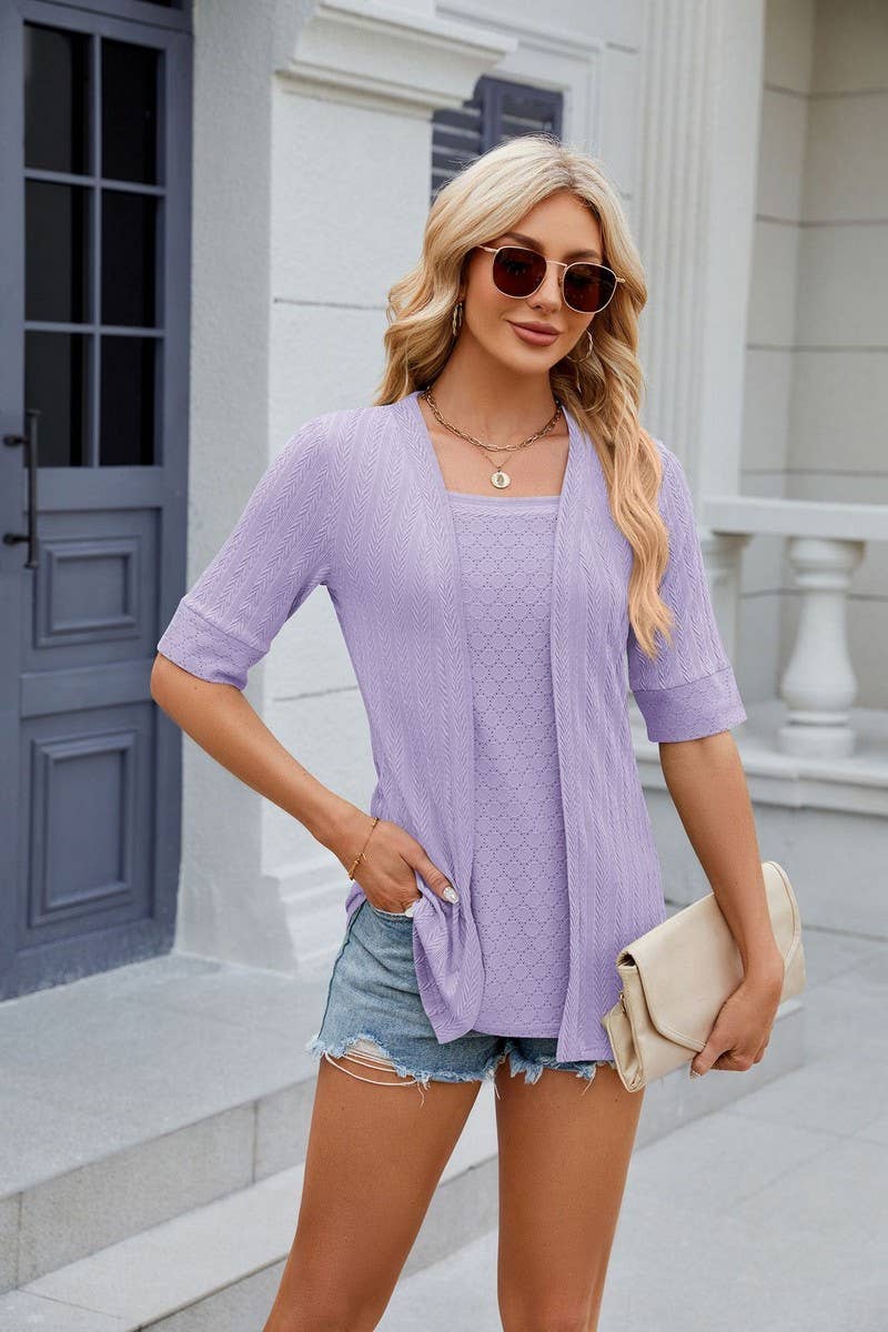 CWTBLS0441_Short Sleeve Tops Fake Two Pieces Pullover Blouse