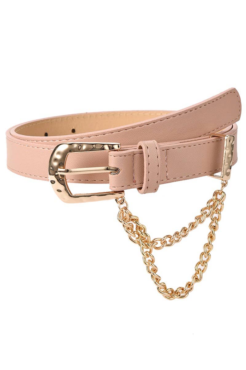 CUBAN CHAIN DETAIL SOLID REGULAR LEATHER BELT_CWABE031