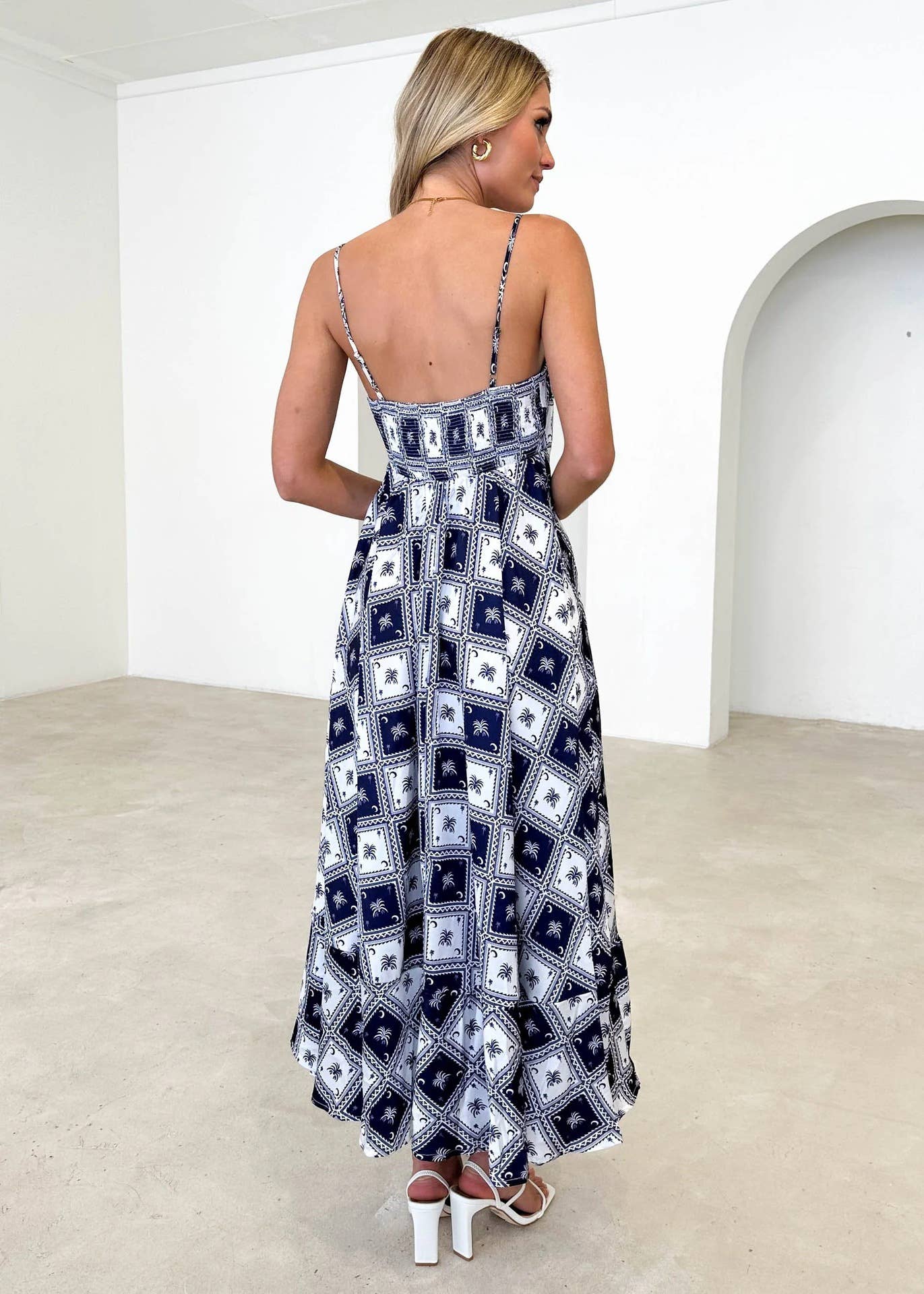 A fresh floral long high-cut halter dress