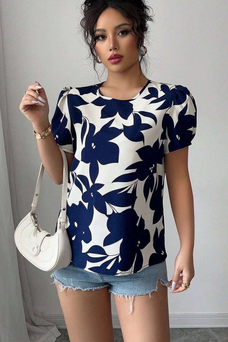 CWTTS1583_SUMMER HOLIDAY STYLE FLORAL SHORT-SLEEVED TOP
