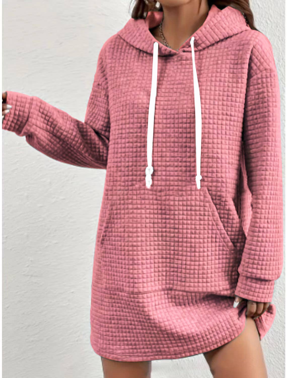 Casual hooded Waffle sweatshirt dress