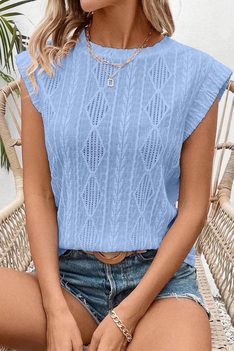 CWTBLS1615_ROUND NECK JACQUARD LOOSE T-SHIRT VEST