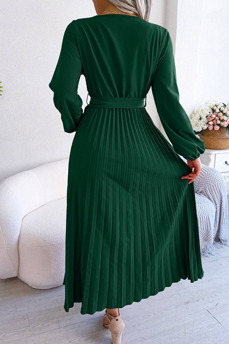 CROSSOVER V NECK PLEATED MAXI DRESS_CWDMD1174