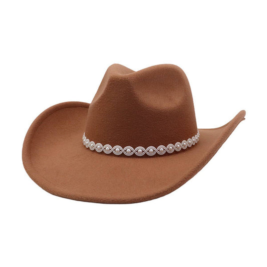 Western Ethnic Wool Felt Cowboy Fedora Hat_CWAH04438