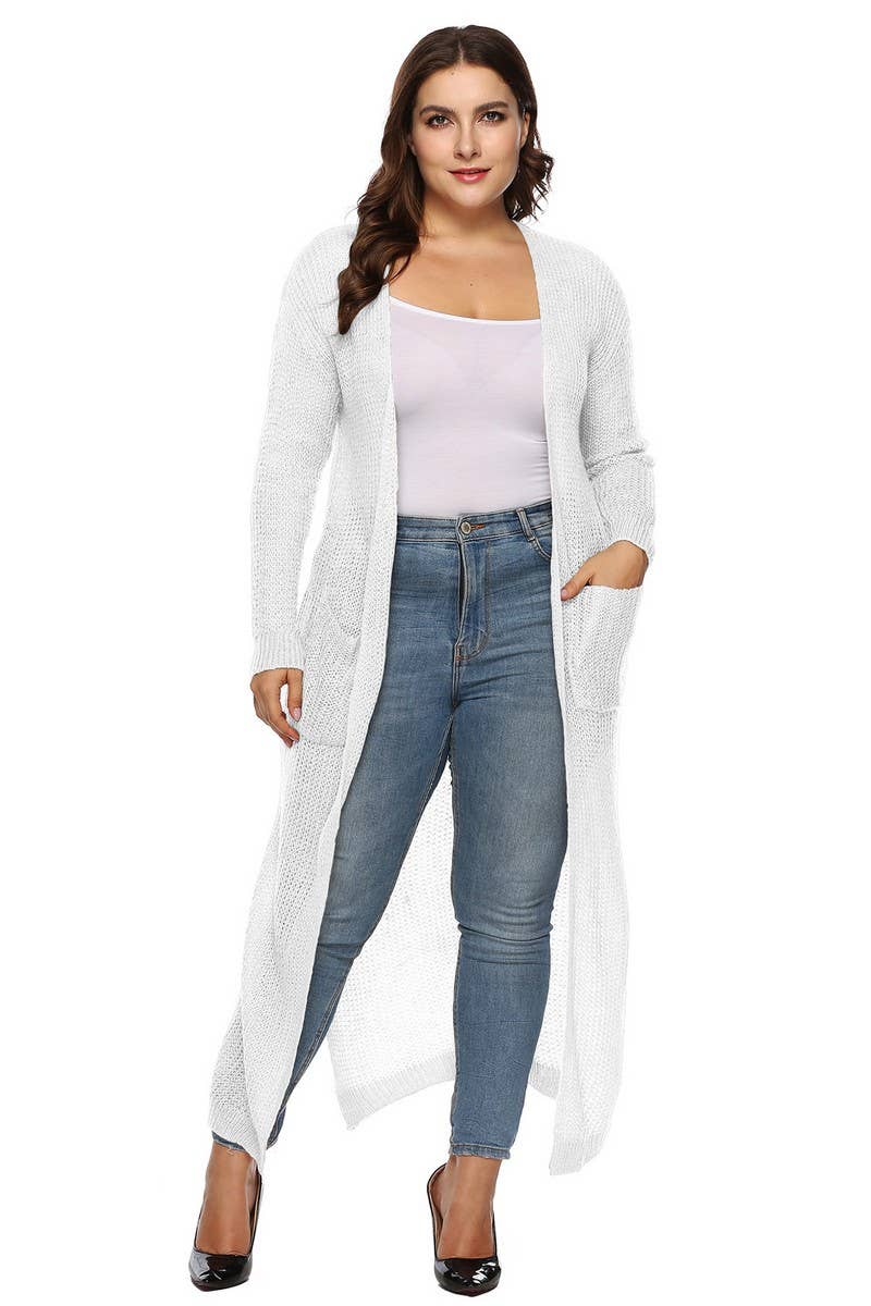 CWOSWL07413_PLUS SIZE WOMEN LONG THICK KNIT CARDIGAN
