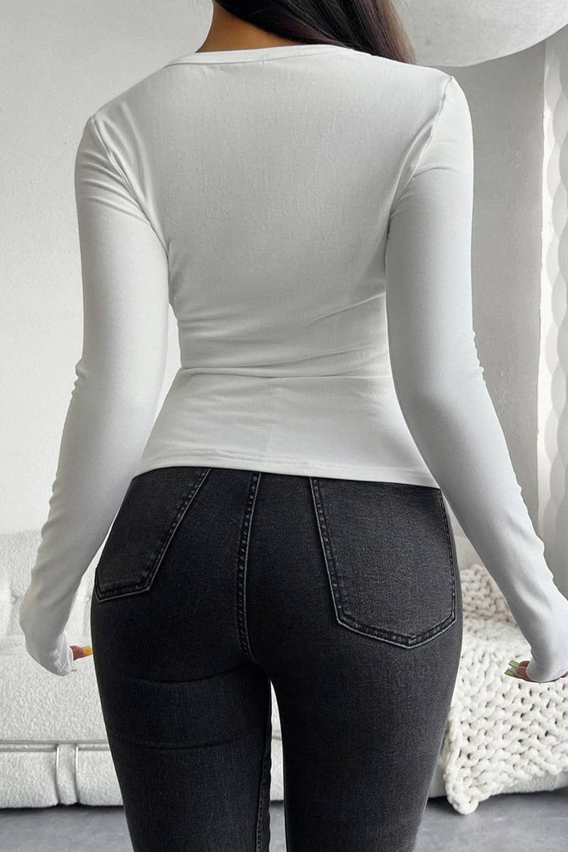 CWTTL1813_SLIM FIT V-NECK BUTTON LONG SLEEVE T-SHIRT