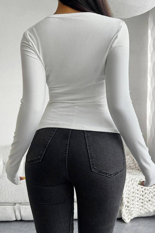 CWTTL1813_SLIM FIT V-NECK BUTTON LONG SLEEVE T-SHIRT