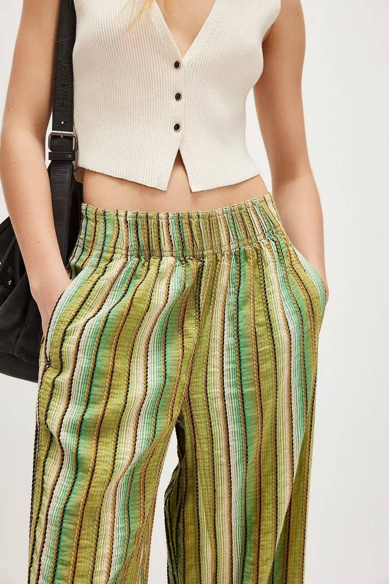 CWBLP01034_CASUAL STRIPED HIGH WAIST LOOSE PANTS