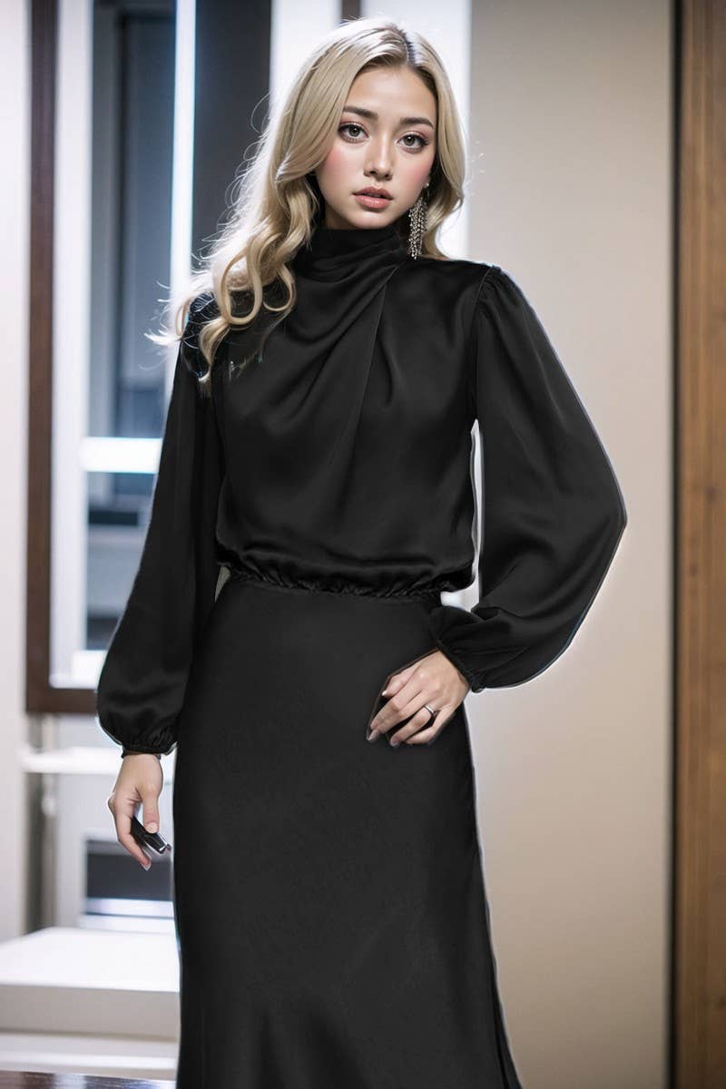 CWDMD3470_SATIN LANTERN SLEEVE EVENING DRESS