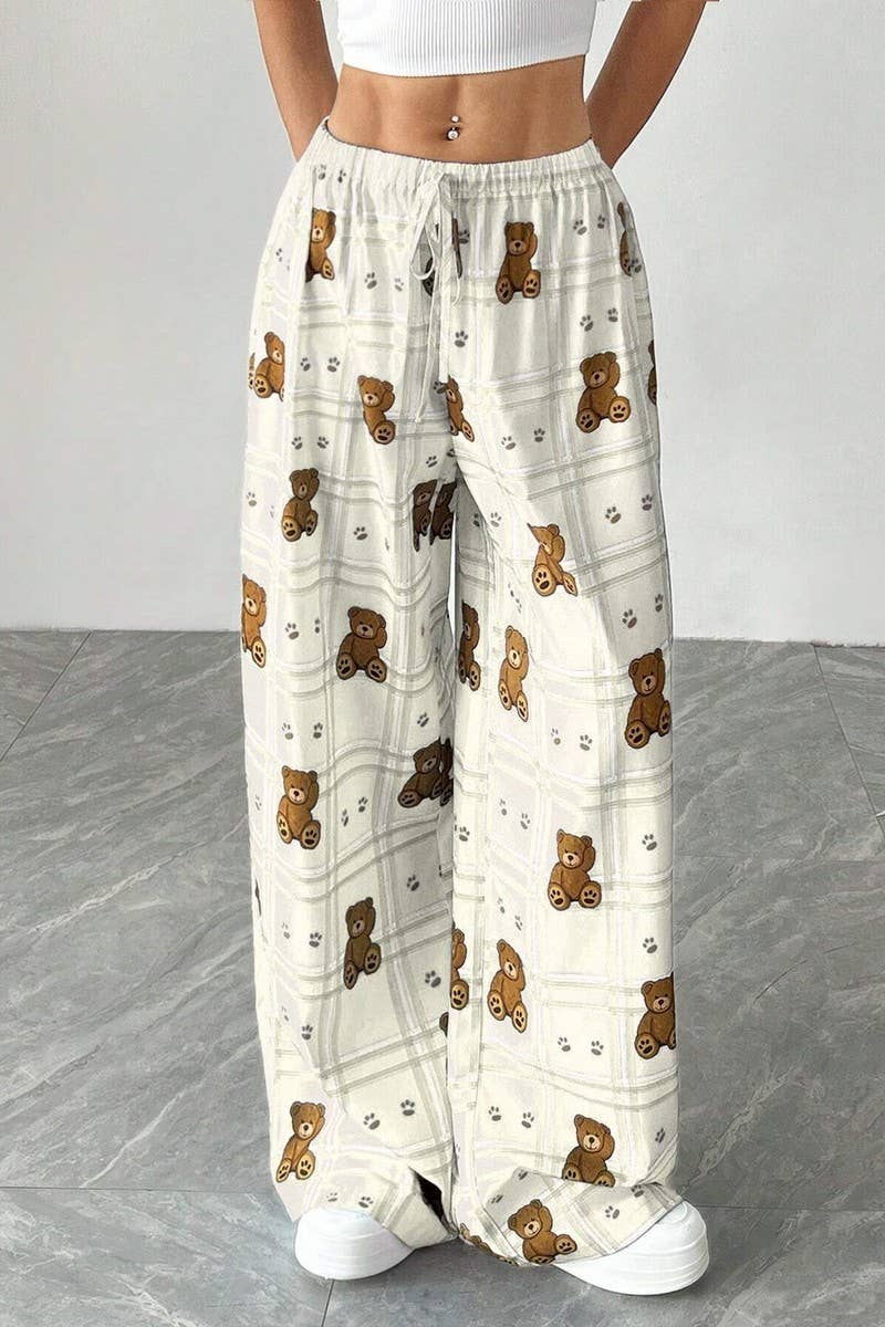 CWBLP2084_ELASTIC WAIST PRINTED LOOSE STRAIGHT LOUNGE PANTS