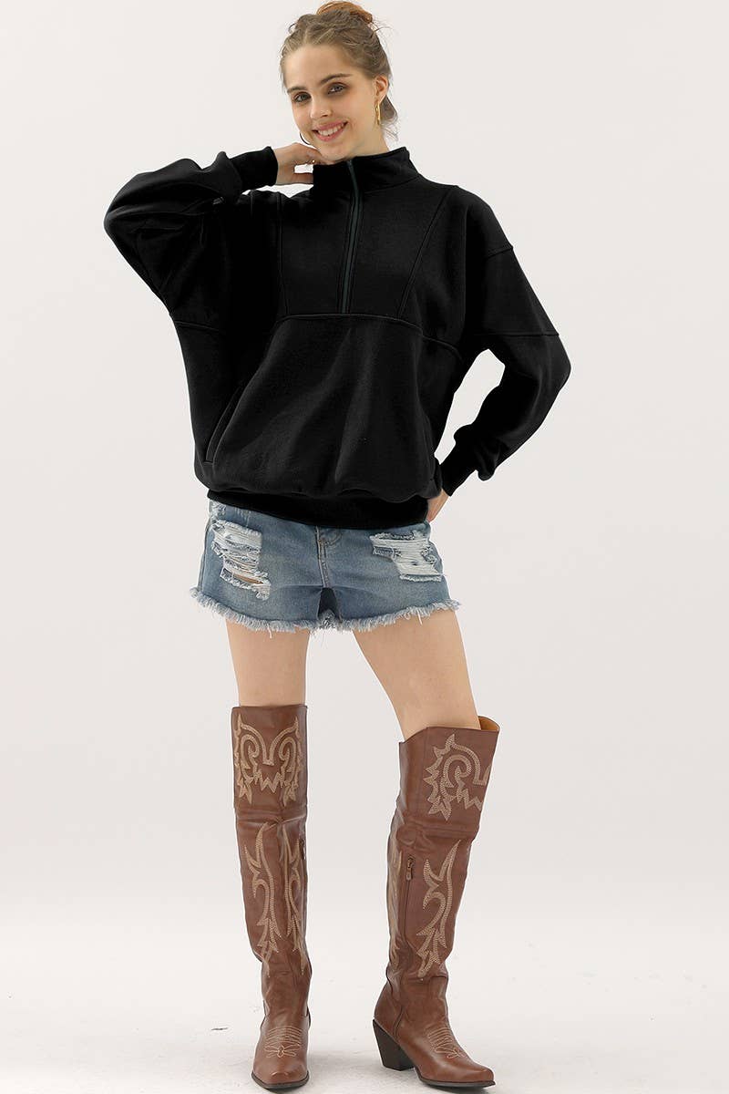 CWTTL900_HALF ZIP UP SWEATSHIRT WITH KANGAROO POCKET