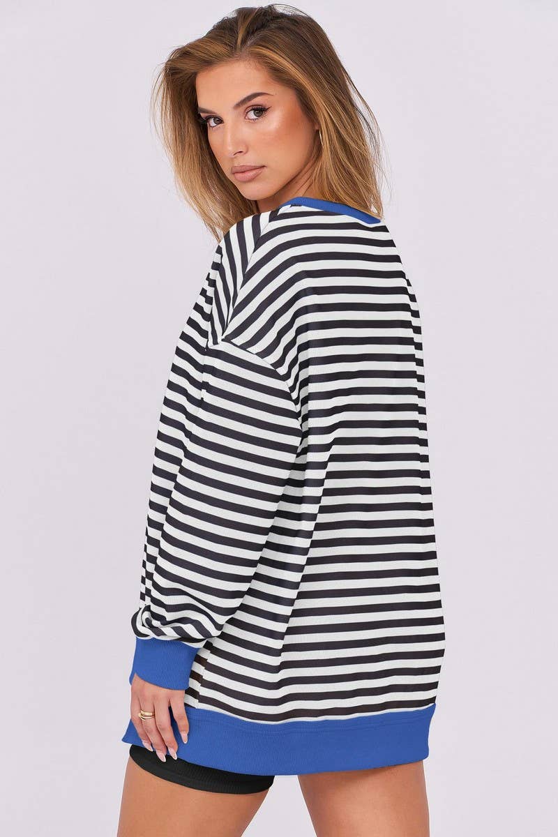 CWTBLL00830_COLORFUL STRIPE V NECK LOOSE SWEATSHIRT