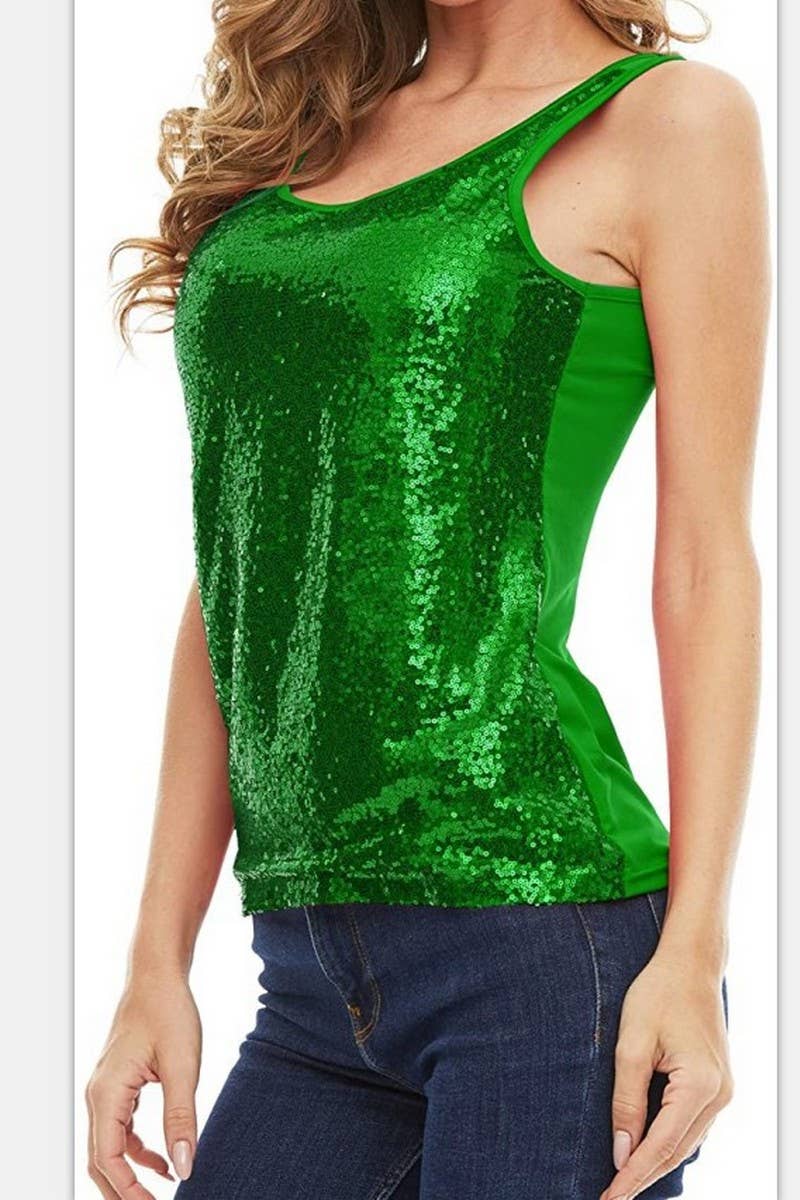 CWTBLSL0859_SHINY SEQUIN EMBELLISHED SPARKLE TANK TOP