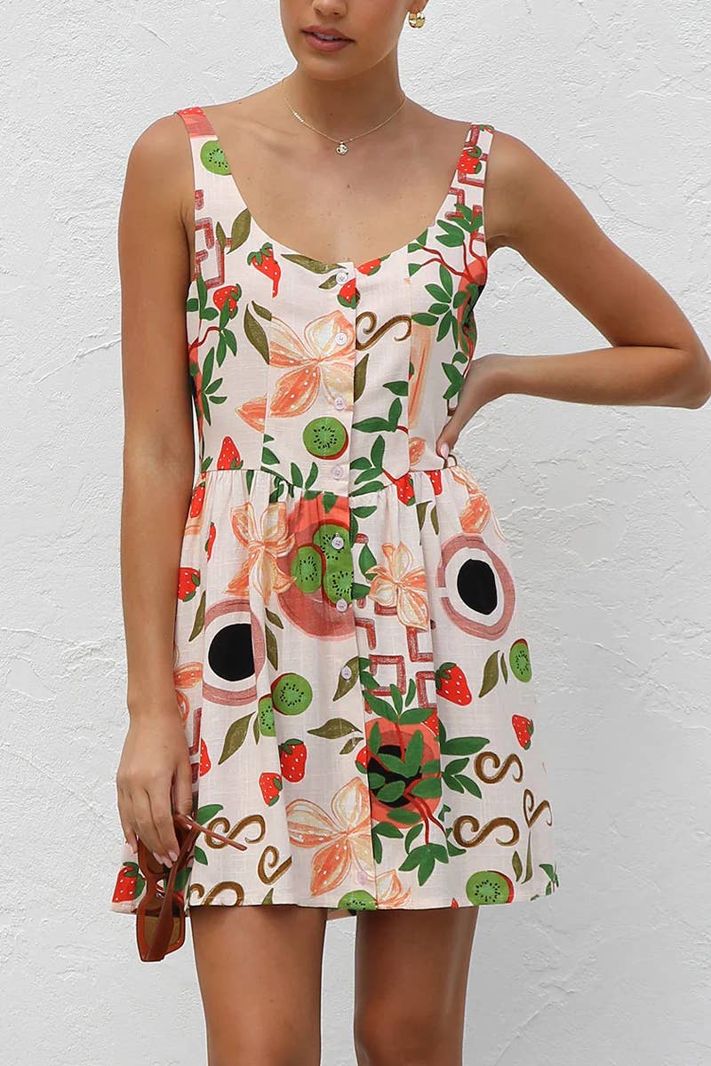 CWDHL1026_SUMMER BUTTON CARDIGAN MINI SLEEVELESS DRESS