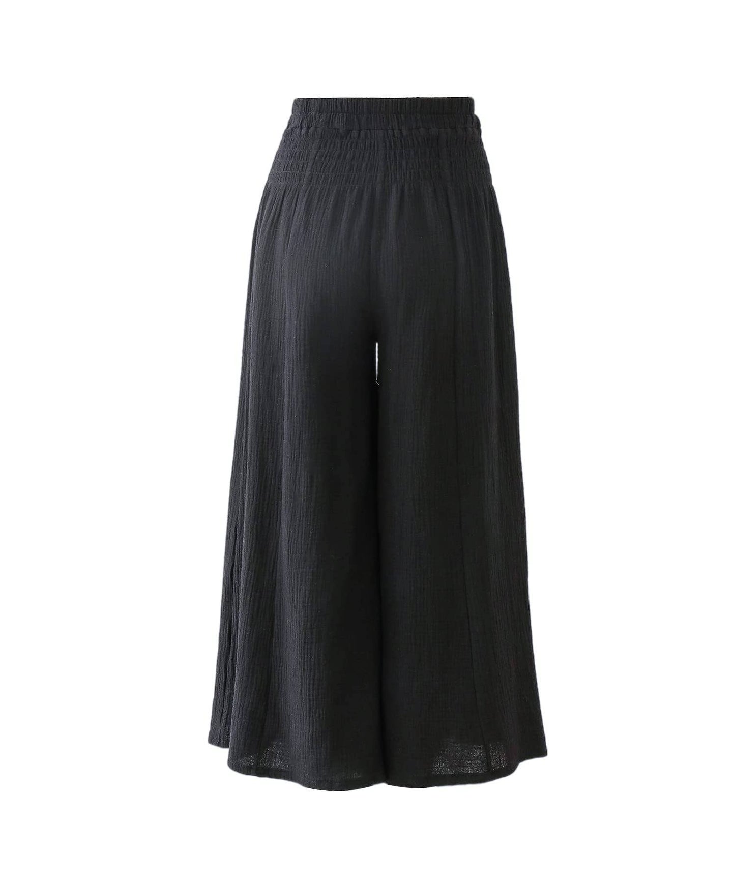 ELASTIC HIGH-WAISTED COTTON WIDE-LEG PANTS