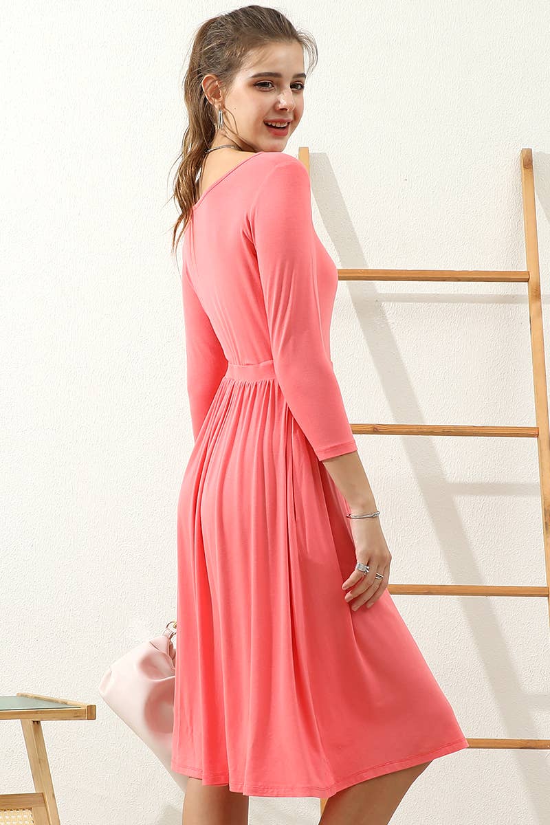 CWDMD809-P_PLUS SIZE U NECK A LINE WAIST BANDED SWING DRESS