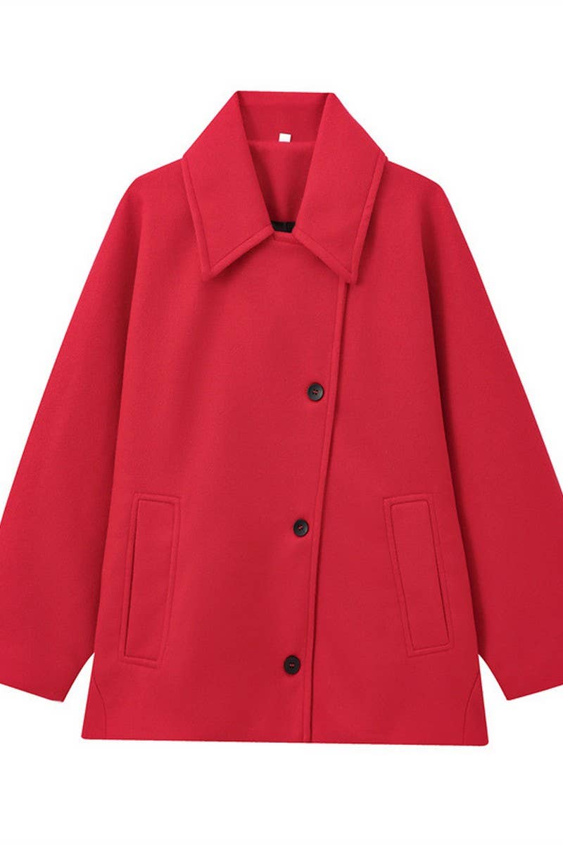 CWOCO1094_SOLID COLOR LAPEL POCKET LONG SLEEVE COAT